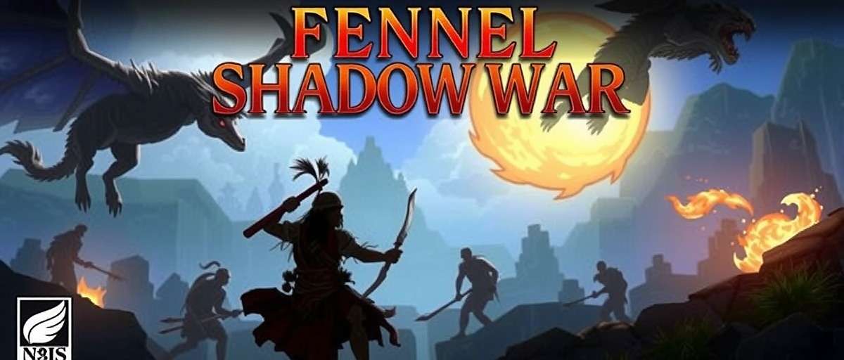 Fennel Shadow War Official Cover Art Fennel Shadow War game cover featuring ancient Indian warriors in battle with mythical creatures